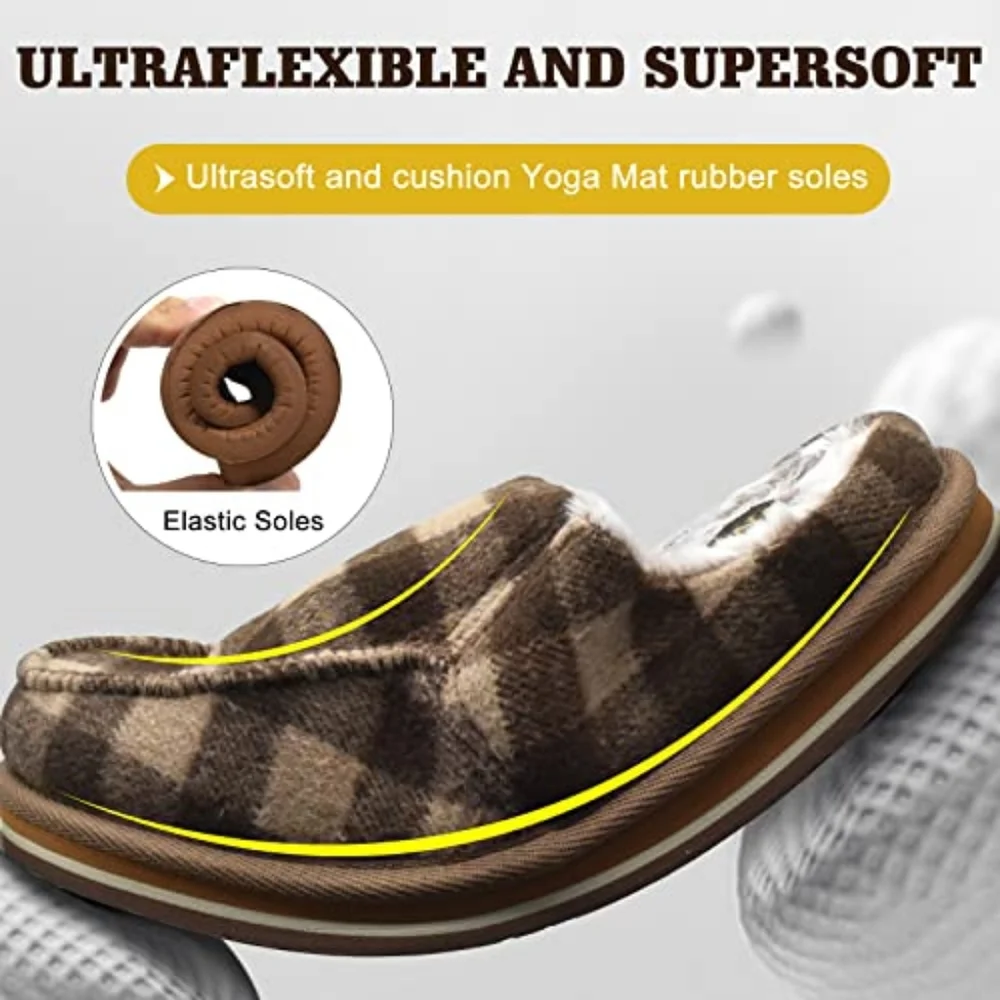 Men’s Anti Slip Cozy Fleece Memory Foam House Slippers - Plaid